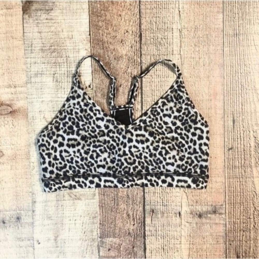 Zyia Active Leopard‎ Print Racerback Sports Bra Brown Black Medium No Cups